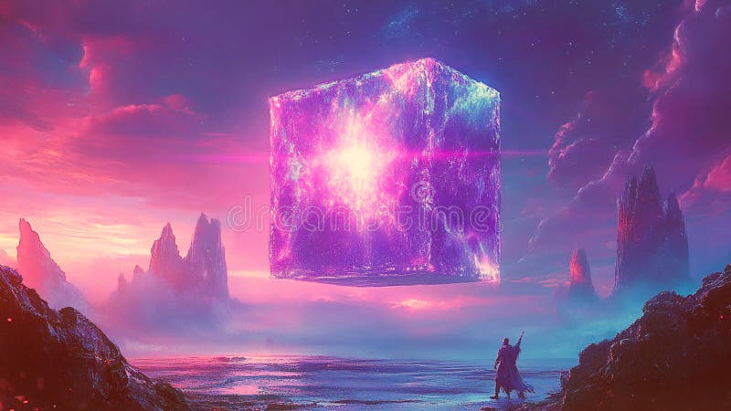 Un Tesseract cósmico en un fondo paranormal supernatural libre illustration