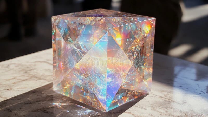 Un Tesseract hecho de un material transparente de cristal alienígena stock de ilustración