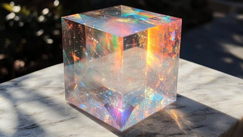 Un Tesseract hecho de un material transparente de cristal alienígena stock de ilustración