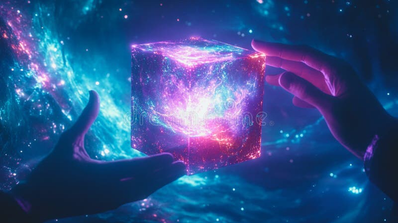 Un tesserato cósmico en un fondo nebuloso púrpura libre illustration