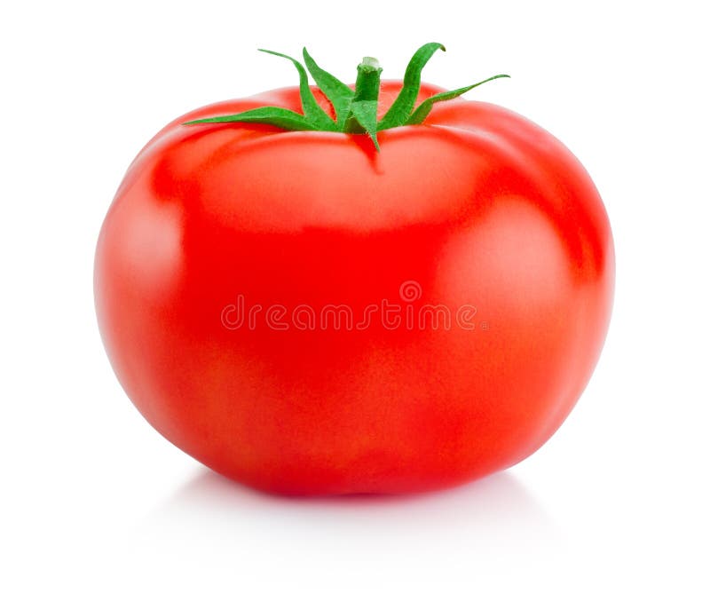 Un tomate rojo jugoso aislado en el fondo blanco
