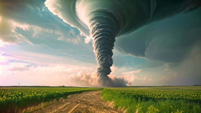 Un tornado massiccio che si muove nell'aria eruttando da una massiccia nuvola di formazione di un tornado maestoso che si sta form