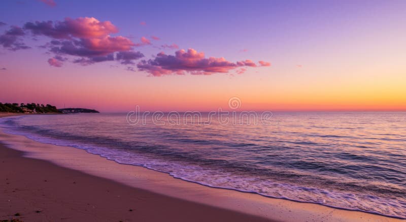 Un tramonto tranquillo su una spiaggia tranquilla di Ocean Beach illustrazione vettoriale