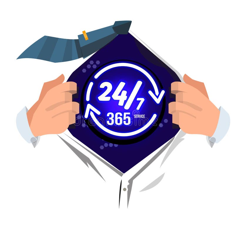 Un tricou deschis pentru a afișa 247 și 365 tipografice. service 24 de ore 7 zile 365 de zile sau un concept de vector vector illustration