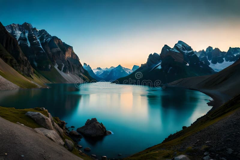 Un trésor de montagne caché ses eaux bleu émeraude invitant à la découverte au coeur du désert illustration de vecteur