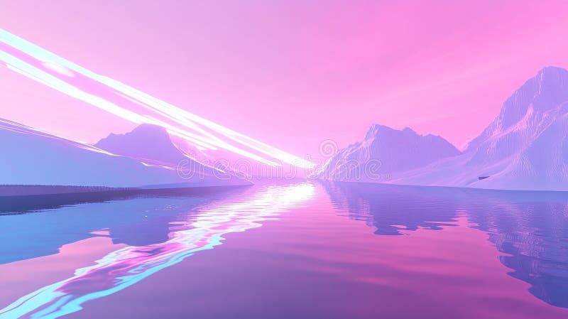 Un tundră de neon, cu o auroră strălucitoare artificială. vector illustration