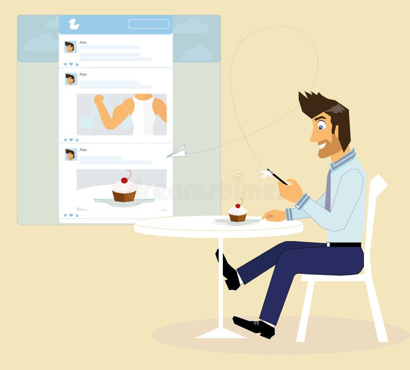 Un type dans la mise en réseau sociale illustration stock Un type dans la mise en réseau sociale illustration stock