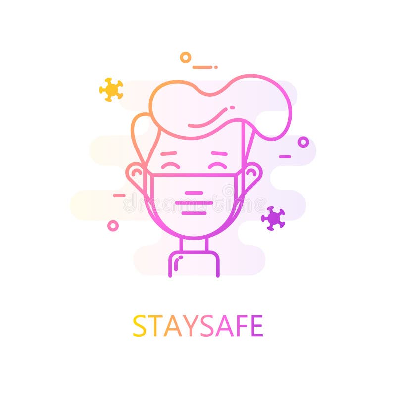 Un tânăr cu mască în stil linie colorată. pictogramă gradient vectorial stock illustration