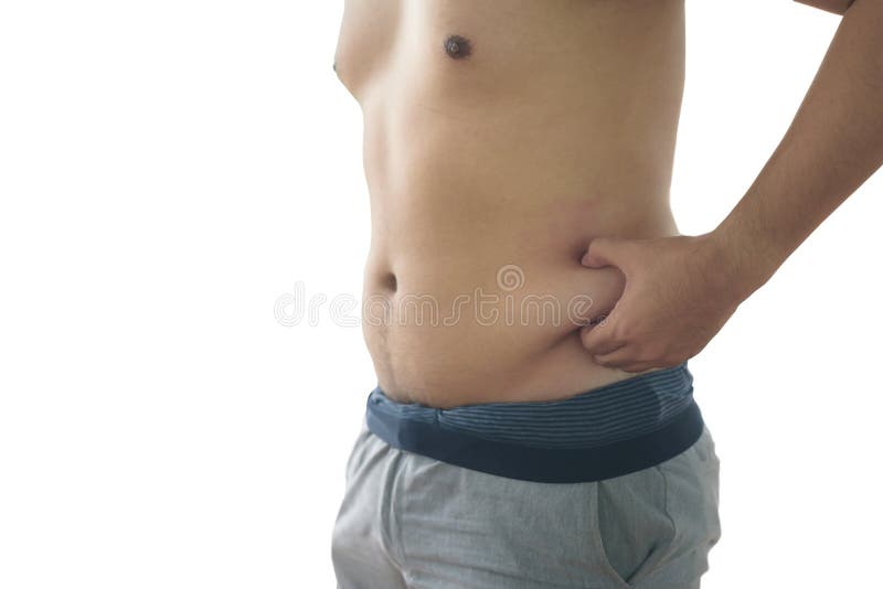Un uomo asiatico di peso eccessivo sta tenendo la sua pancia e si preoccupa per la h fotografia stock Un uomo asiatico di peso eccessivo sta tenendo la sua pancia e si preoccupa per la h fotografia stock