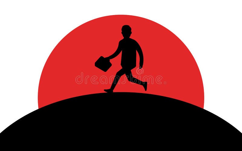 Un uomo d'affari con una valigetta corre su una collina illustrazione vettoriale Un uomo d'affari con una valigetta corre su una collina illustrazione vettoriale