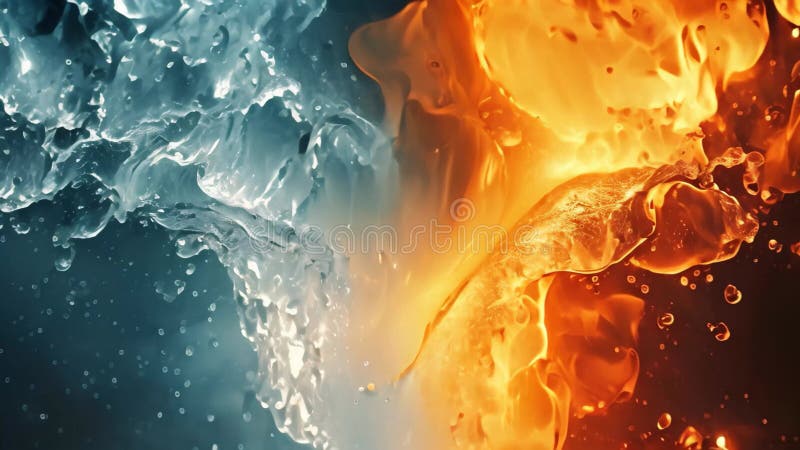 Un video de clausura cautivador que capta la belleza dinámica del fuego y el agua derritiéndose en un entorno impresionante una co