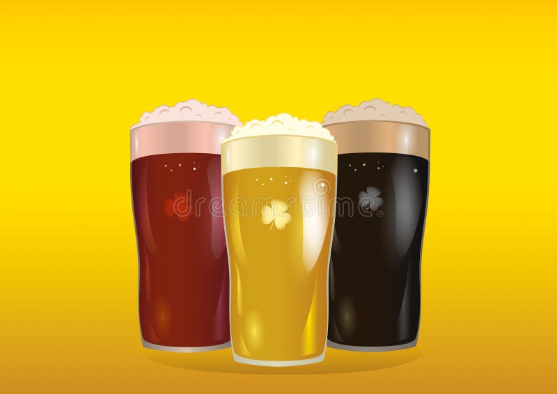 Un vidrio con la cerveza brillante, roja y oscura Invitación al día de St Patrick stock de ilustración Un vidrio con la cerveza brillante, roja y oscura Invitación al día de St Patrick stock de ilustración