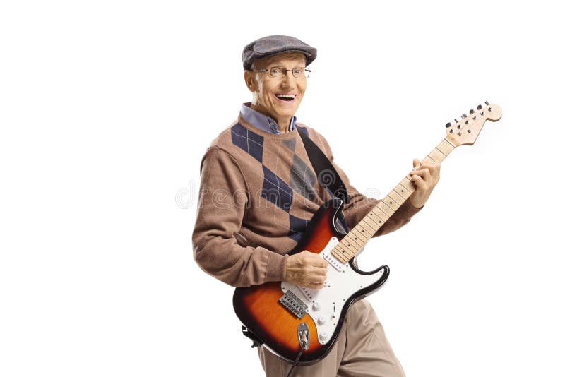 Un Vieil Homme Cool Qui Joue De La Guitare électrique Photo stock