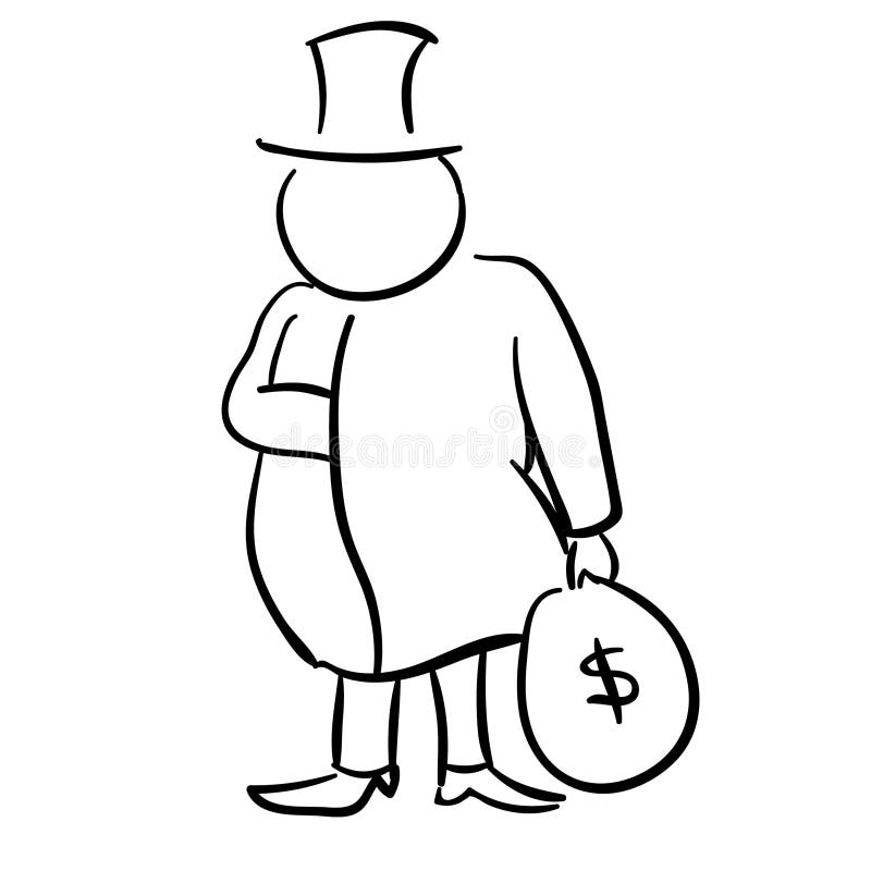 Un vieil homme riche avec une canne et un sac d'argent illustration stock Un vieil homme riche avec une canne et un sac d'argent illustration stock