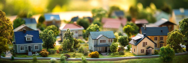 Un villaggio in miniatura con case colorate, verde lussuoso e un ambiente caldo e invitante, questa immagine simboleggia la comuni. Un villaggio in miniatura con case colorate, verde lussuoso e un ambiente caldo e invitante. questa immagine simboleggia la proprietà della comunità e la bellezza di un quartiere ben progettato. aizione generativa