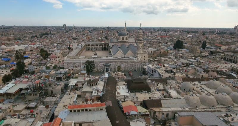 Un vuelo del abejón una mezquita en una ciudad