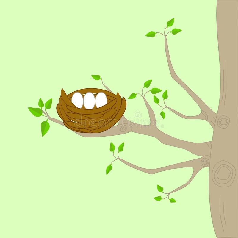 Un árbol con un nido de pájaros stock de ilustración