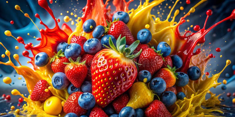 Un éclat de fraises d'été bleuets et un agrumes éclatent dans une symphonie colorée illustration libre de droits