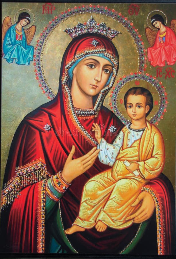 Un ícono con la madre de dios y el bebé jesus en el monasterio de sihastria