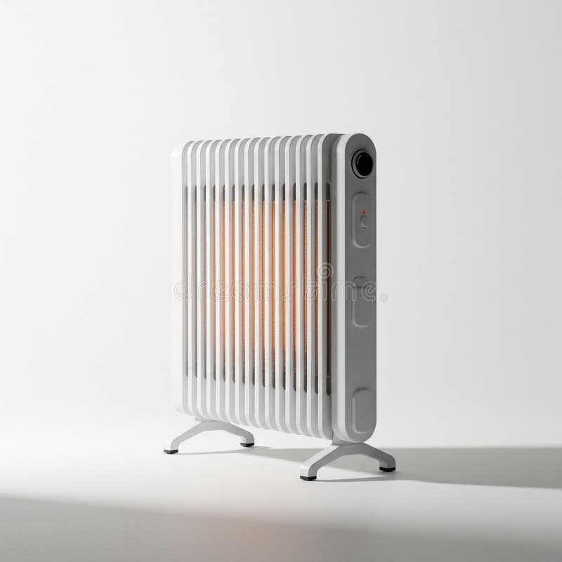 Un încălzitor electric cu șipci verticale predominant albe, cu cupru subtil stock illustration