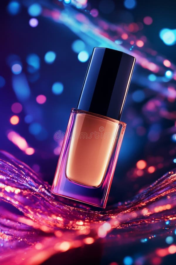 Una bottiglia di profumo è seduta su un tavolo con fondo colorato royalty illustrazione gratis