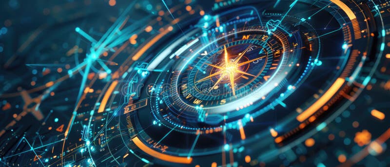 Una bussola blu viene mostrata in un'immagine digitale dall'immagine generata ai immagine stock libera da diritti