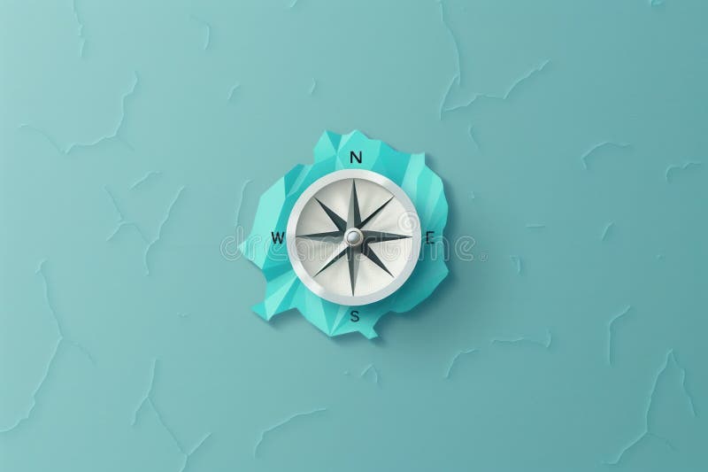 Una bussola semplice con linee chiare su sfondo blu. ideale per applicazioni di navigazione e servizi di viaggio. aizione generati fotografie stock