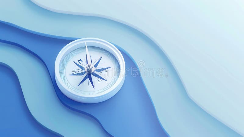 Una bussola semplice con linee chiare su sfondo blu perfetta per applicazioni di navigazione e servizi di viaggio. aizione generat immagini stock libere da diritti