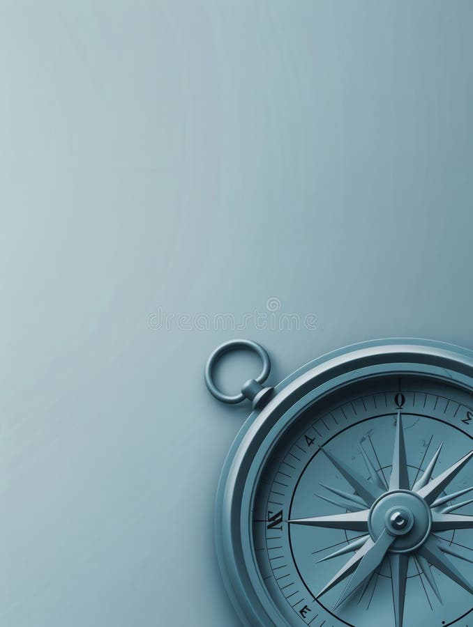 Una bussola semplice con linee chiare sullo sfondo blu chiaro. questa immagine è ideale per applicazioni di navigazione e viaggi fotografia stock