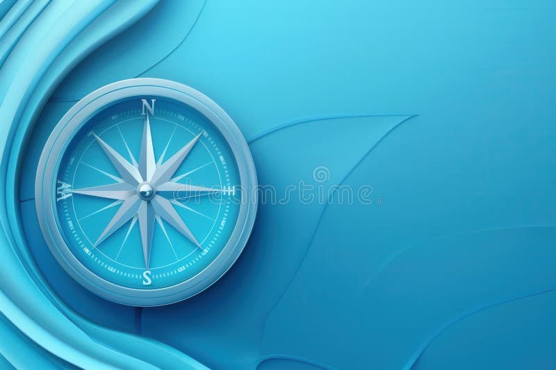 Una bussola semplice con linee chiare sullo sfondo blu. questa immagine è ideale per applicazioni di navigazione e servizi di viag immagine stock