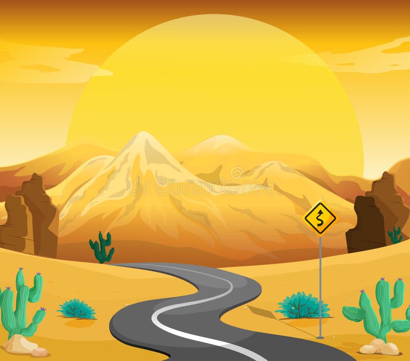 Una carretera con curvas en el desierto ilustración del vector Una carretera con curvas en el desierto ilustración del vector
