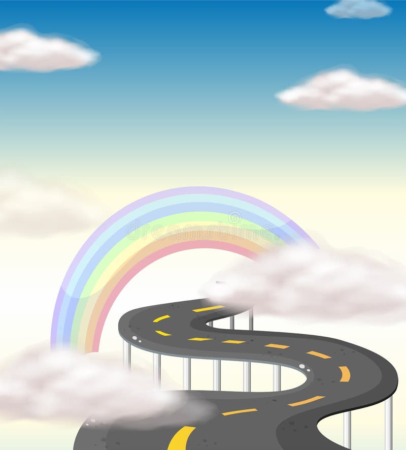 Una carretera con curvas larga que va al arco iris libre illustration Una carretera con curvas larga que va al arco iris libre illustration