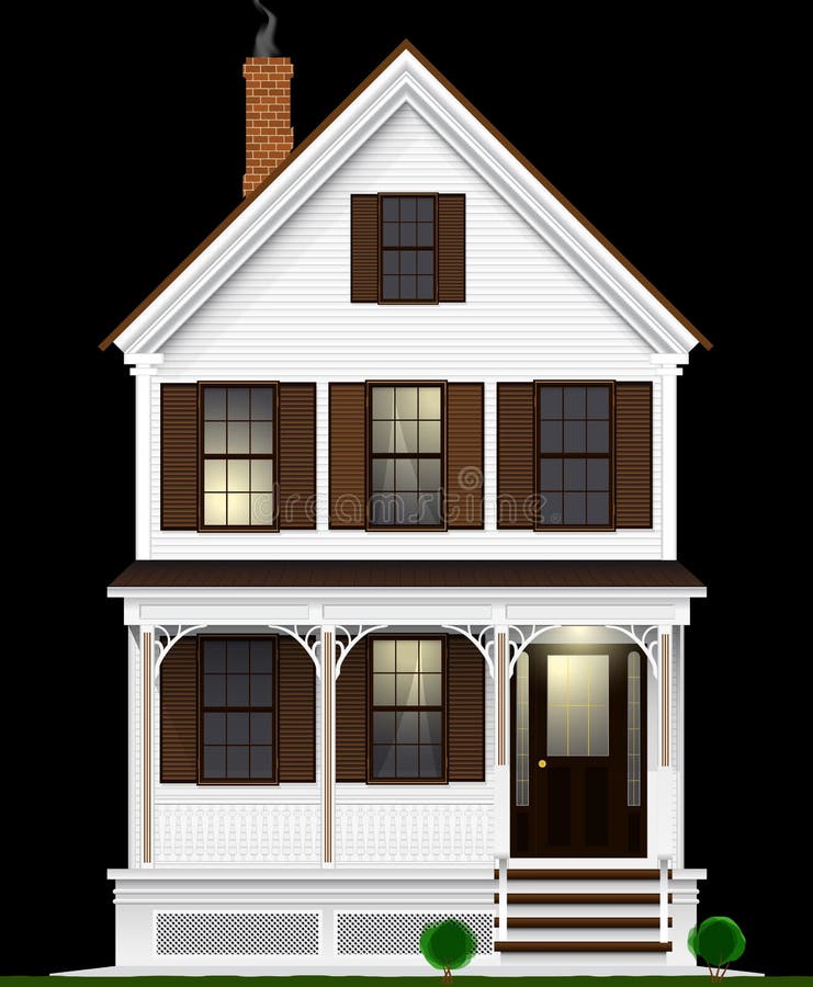 Una casa americana típica y clásica hecha de la madera pintada con la pintura blanca Dos pisos, sótanos y áticos Opinión de la no stock de ilustración Una casa americana típica y clásica hecha de la madera pintada con la pintura blanca Dos pisos, sótanos y áticos Opinión de la no stock de ilustración