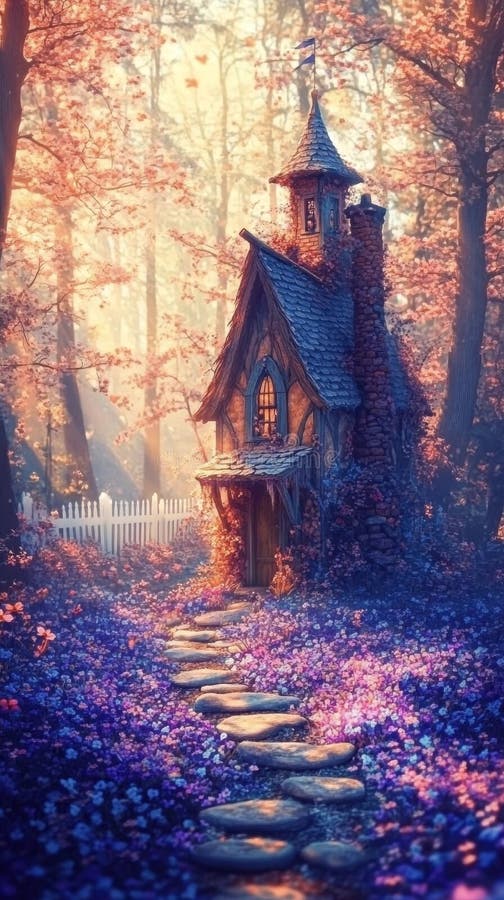 Una casa con un recinto bianco e una ciminiera illustrazione vettoriale