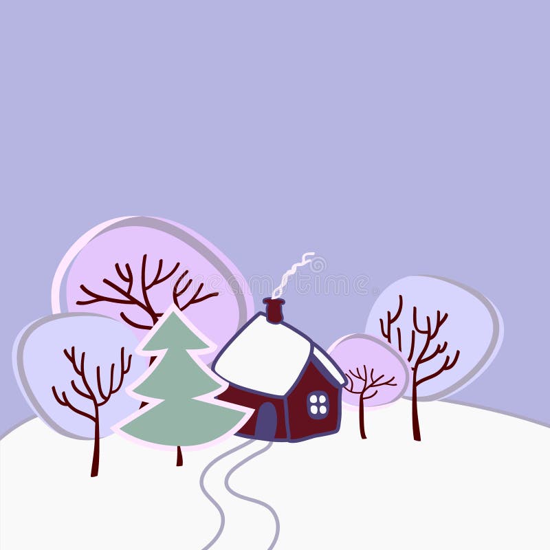 Una casa sola con gli alberi, fumo proveniente dal camino, molta neve intorno, in un freddo giorno invernale, vettore royalty illustrazione gratis Una casa sola con gli alberi, fumo proveniente dal camino, molta neve intorno, in un freddo giorno invernale, vettore royalty illustrazione gratis