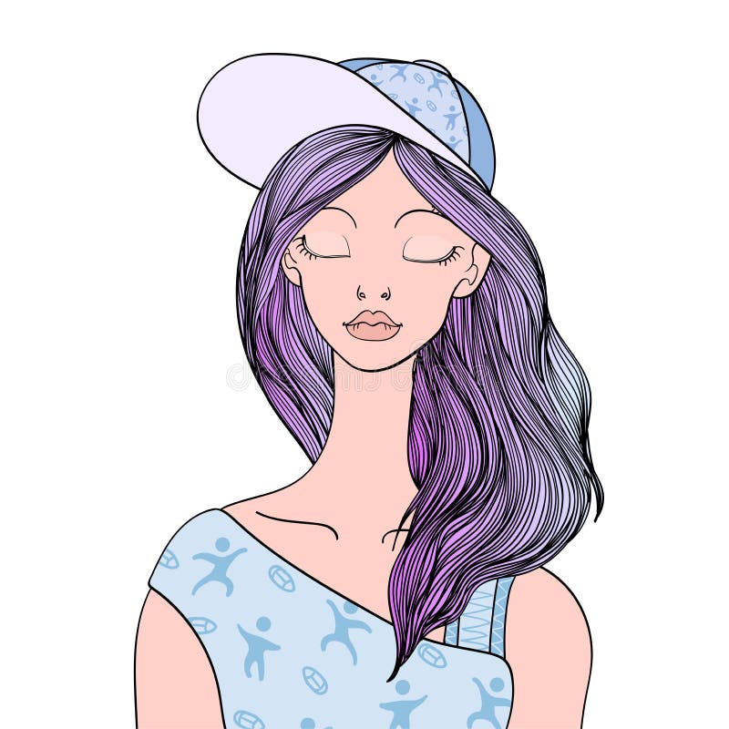 Una chica joven con los ojos cerrados Ejemplo del retrato del vector, aislado en blanco libre illustration Una chica joven con los ojos cerrados Ejemplo del retrato del vector, aislado en blanco libre illustration