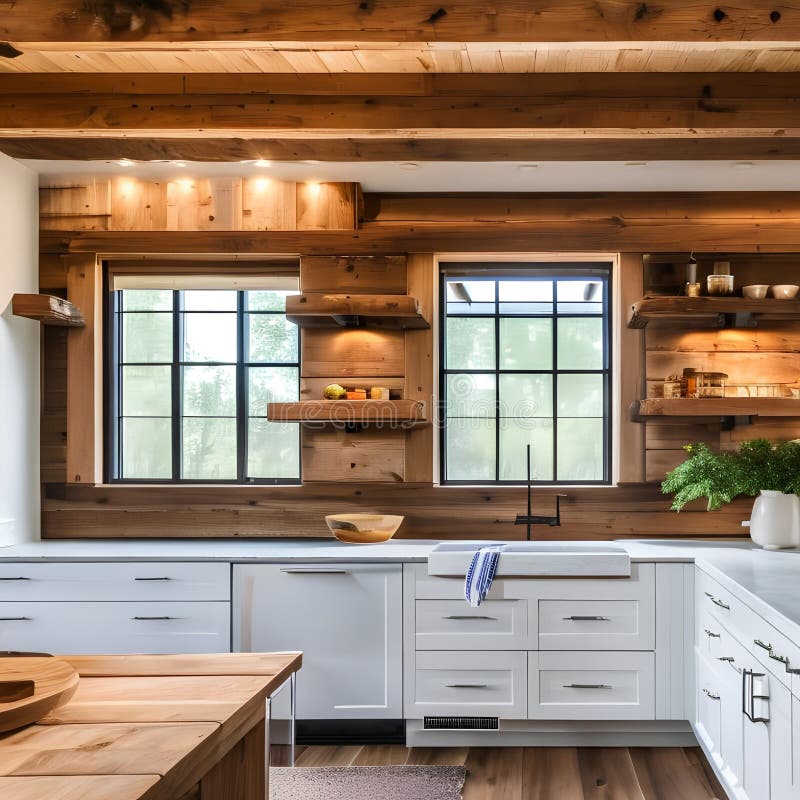 Una cocina llena de muchos estantes de madera imagen generativa de