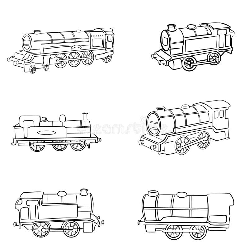  Una Colección De Caricaturas De Motores De Locomotoras De Trenes De Vapor Utilizados Para Ilustrar El Transporte Público Ilustración del Vector