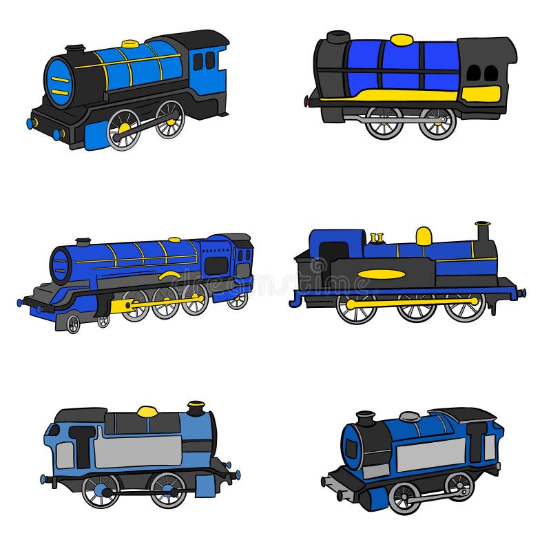  Una Colección De Caricaturas De Motores De Locomotoras De Trenes De Vapor Utilizados Para Ilustrar El Transporte Público Ilustración del Vector