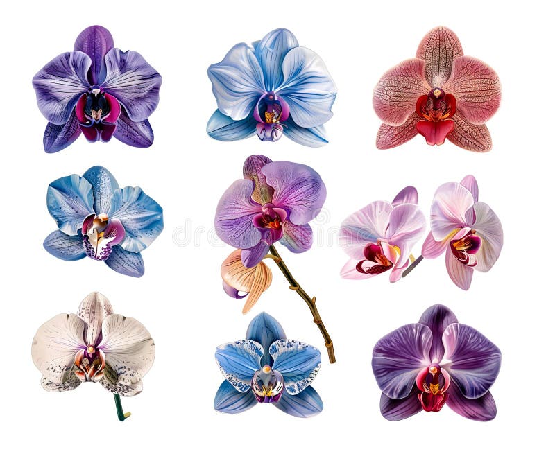 Una collezione straordinaria di orchidee diverse, con colori vivaci e dettagli complessi. royalty illustrazione gratis