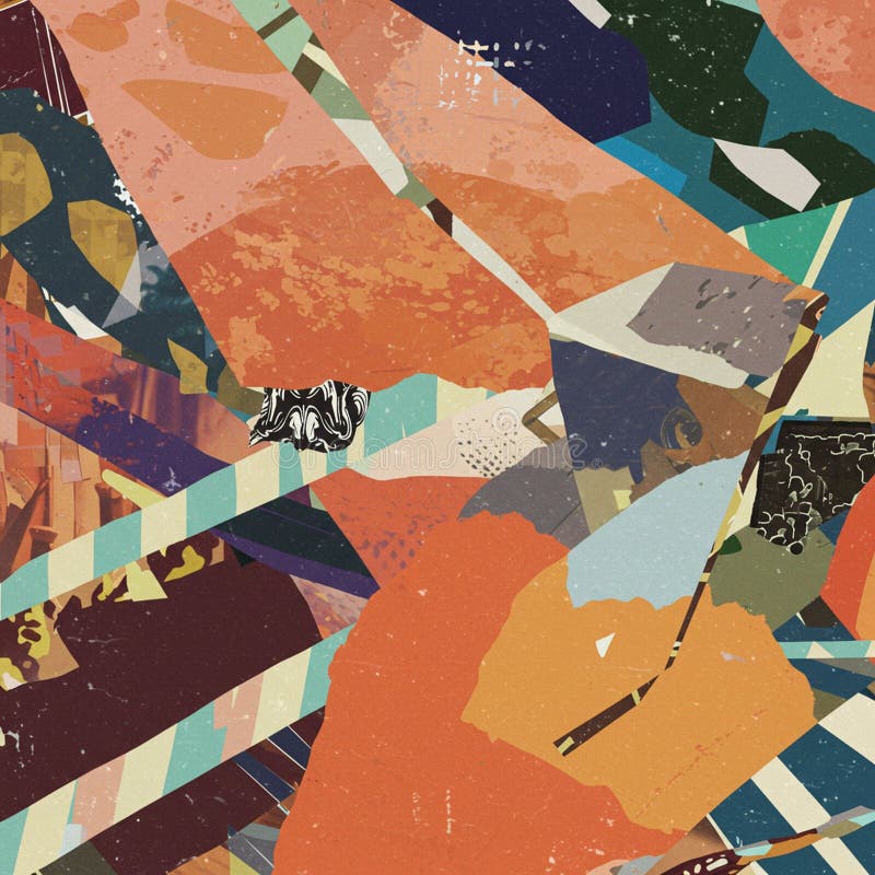 Una composizione astratta colorata con forme e modelli geometrici sovrapposti. illustrazione di stock