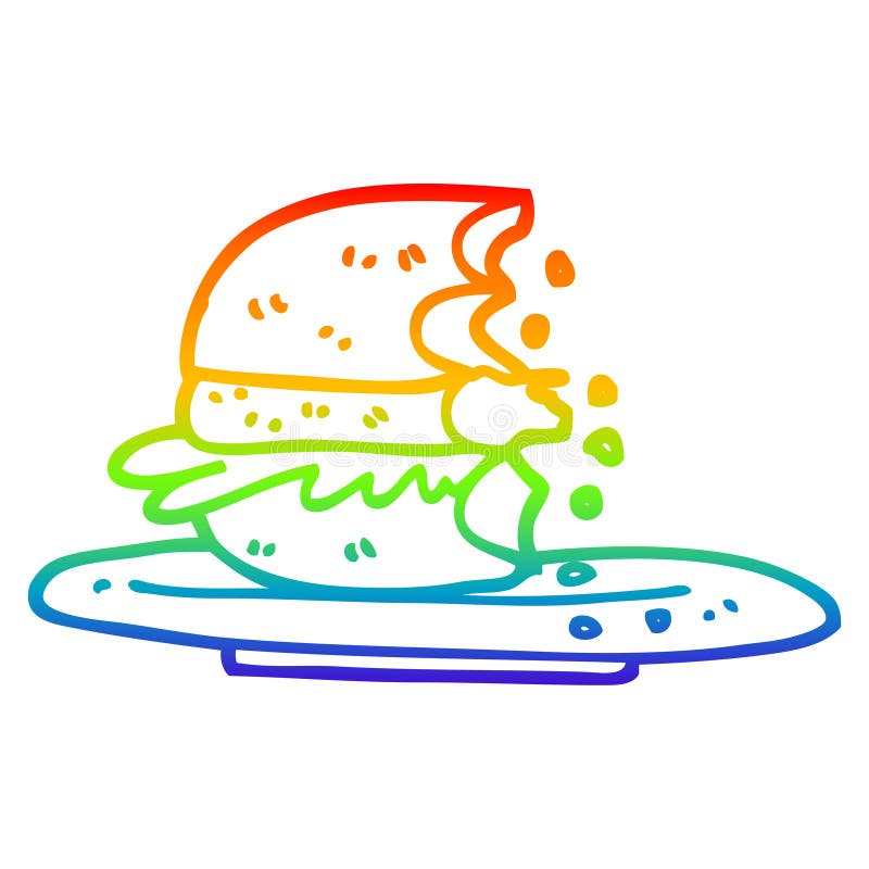 Una creativa caricatura de gradiente de arcoiris medio comido. Dibujo original de caricatura creativa en gradiente arcoiris medio comido