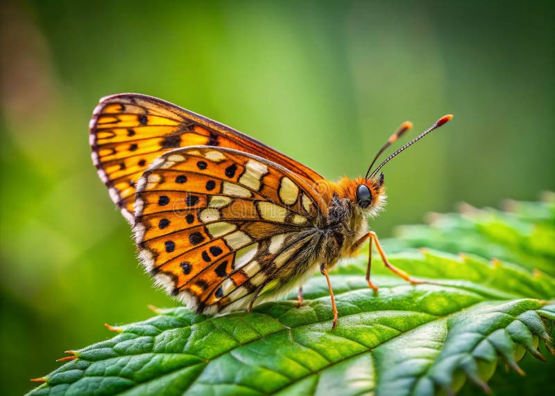 Una delicata farfalla fritillaria perlacea nella penombra di Schlangenberg, Renania Settentrionale-Vestfalia, Germania A illustrazione vettoriale