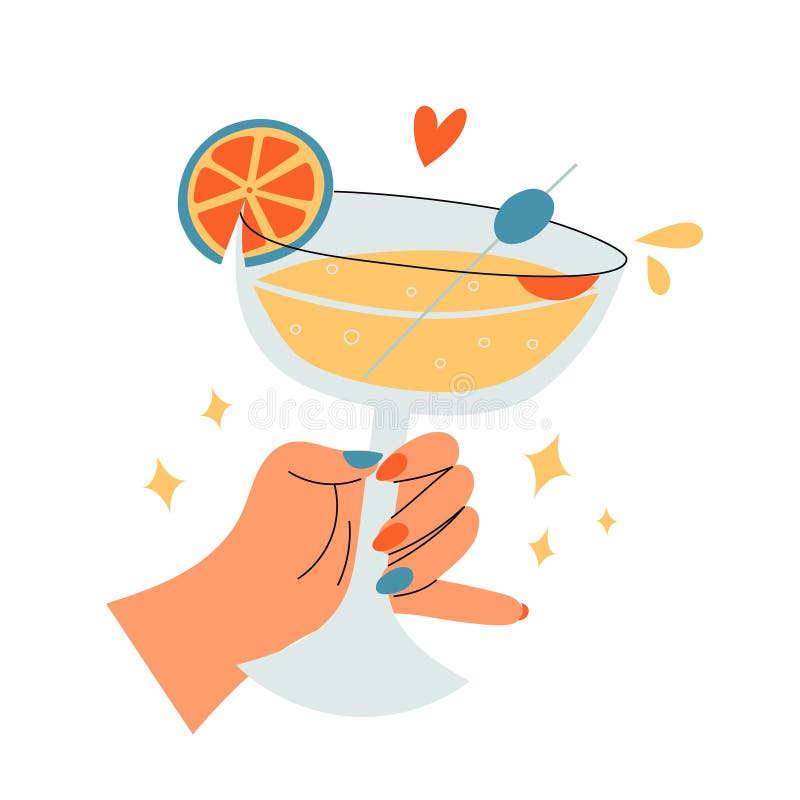 Una donna che tiene un bicchiere con limone e ulivo per festeggiare toast e segno d'amore royalty illustrazione gratis