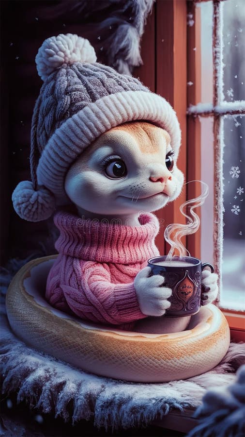 Una encantadora y mágica ilustración 3d de un bebé pitón adorable stock de ilustración