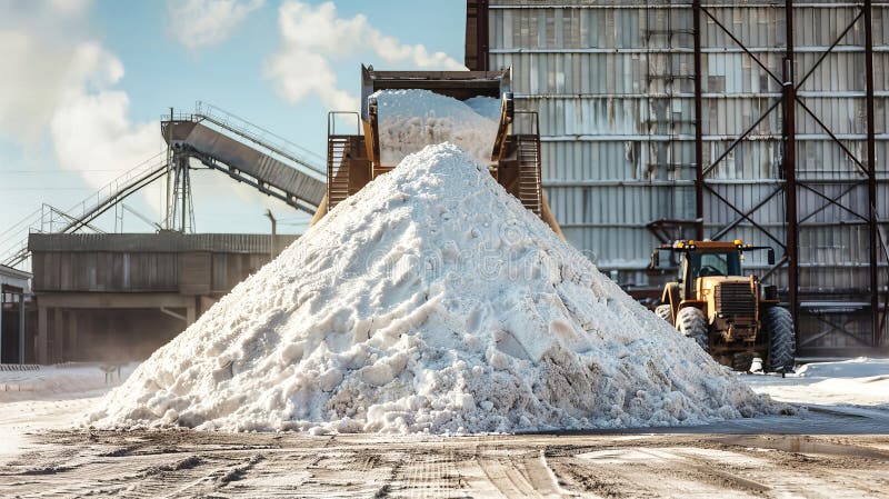 Una fabbrica torrenziale che eruttava un pendio di fumo nevicato da una massiccia montagna di neve in un paesaggio invernale royalty illustrazione gratis