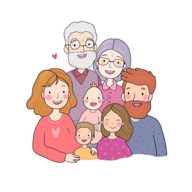 Una Familia Feliz Padres Con Hijos Dibujo De Papá, Mamá, Hija, Hijo Y Bebé  Abuela Y Abuelo Ilustración del Vector - Ilustración de felicidad, viejo:  170167312