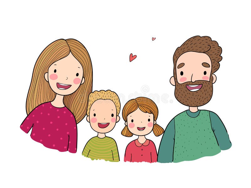 Una Familia Feliz Padres Con Hijos Dibujo De Papá, Mamá, Hija, Hijo Y Bebé  Ilustración del Vector - Ilustración de mama, cabrito: 170297274