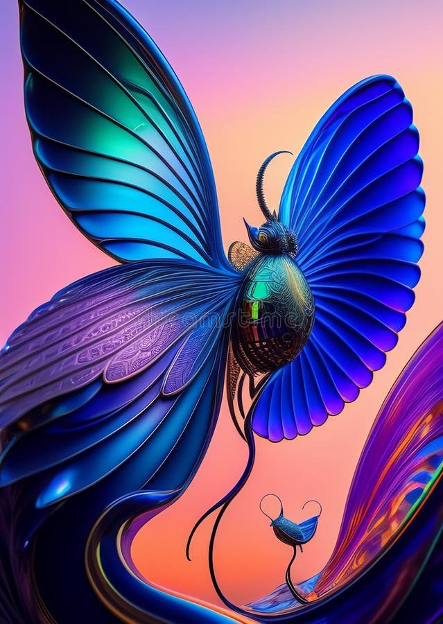Una farfalla colorata con ali di fondo nero generata illustrazione di stock