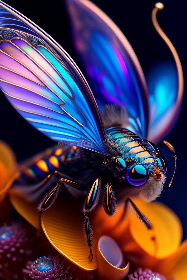 Una farfalla colorata con ali di fondo nero generata illustrazione vettoriale